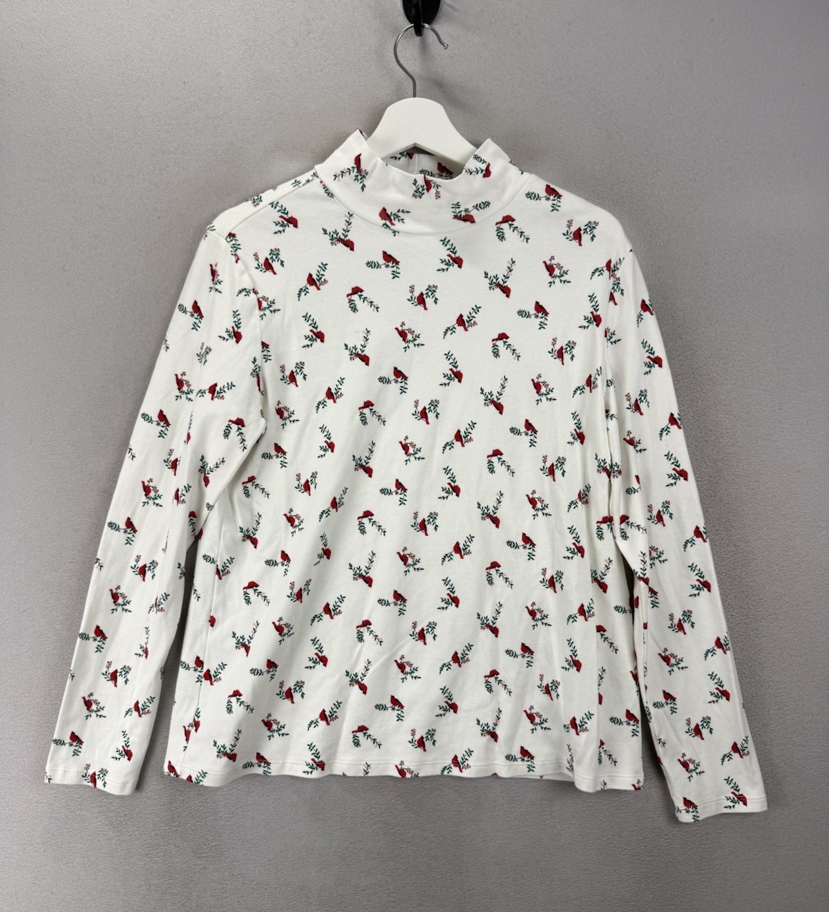 Croft & Barrow L Mock Neck Cardinal Holly Christmas Top Long Sleeve Large