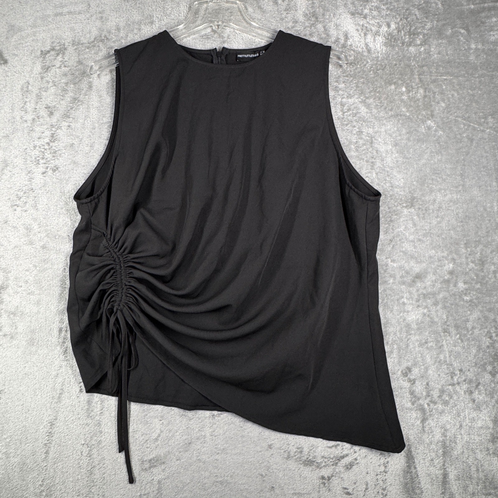 PrettyLittleThing Plus Black Ruched Asymmetric Top US 22 NWT Sleeveless Y2K