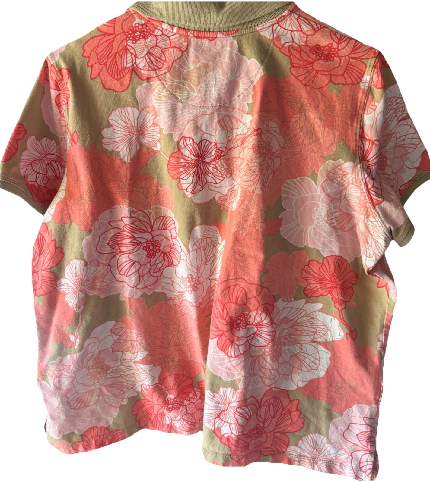 Caribbean Joe Women’s Floral Polo Pink Beige 1X 95Cotton 5 Spandex