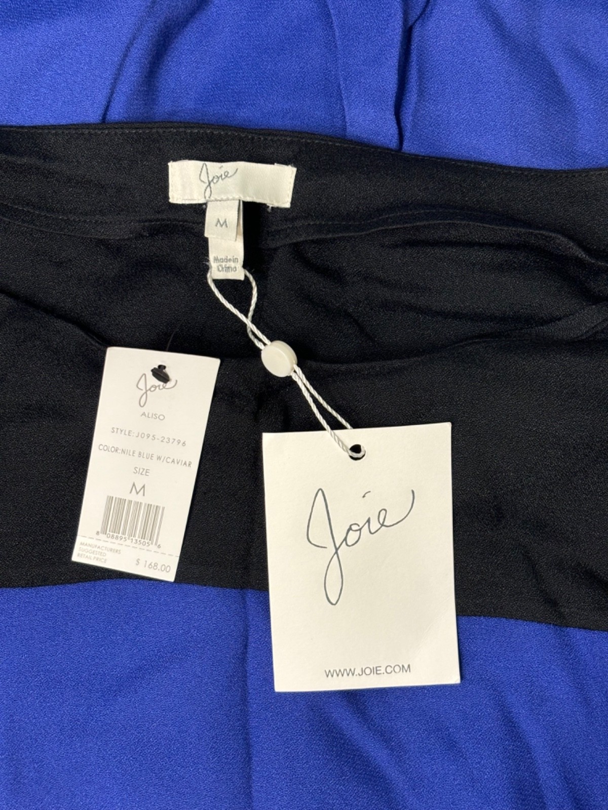 New JOIE Aliso Color Block Top Shirt Blouse Sz M Blue Black Bateau Neckline NWT