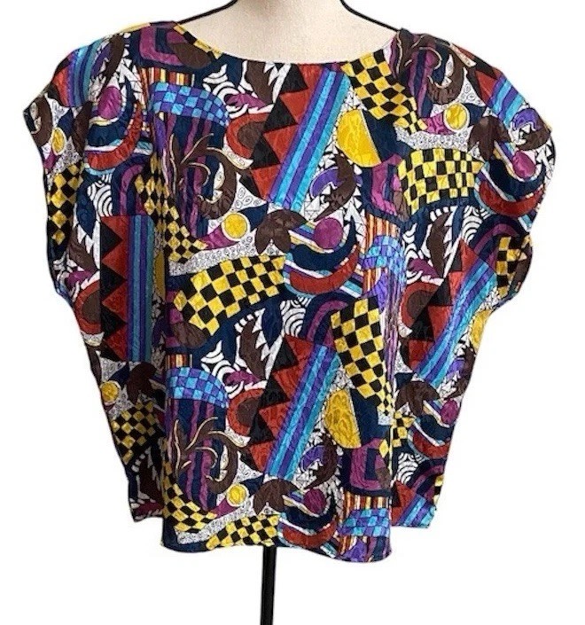Diana Marco Top Womens Sz 2X Bold Colors 80s/90s Abstract Art to Wear Maximalist
