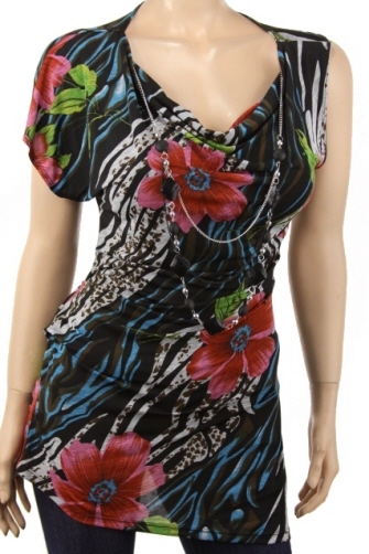 1XL,2XL,3XL JR PLUS SIZE HOT & WILD ONE SLEEVE FLORAL LEOPARD JEWLERY TOP NEW!!
