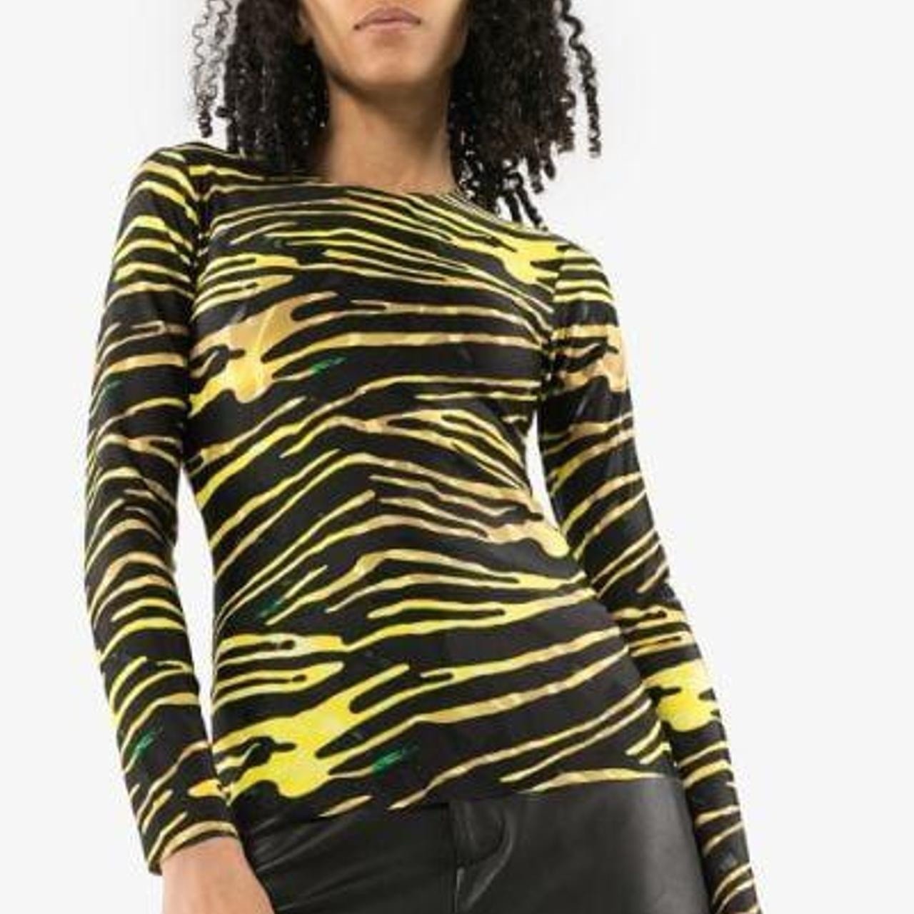 Marine Serre Black/Yellow Animal Print Slim Long Sleeve Crew Neck Top Size L