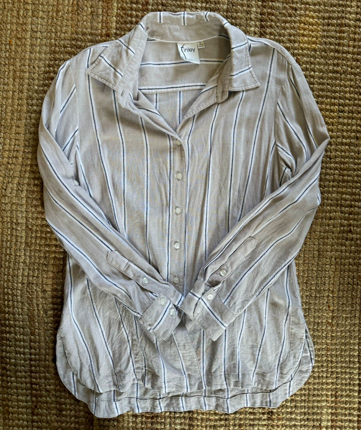 Finley Bohemian Stripe Button Front Shirt Womens L 70% Viscose 30% Linen USA