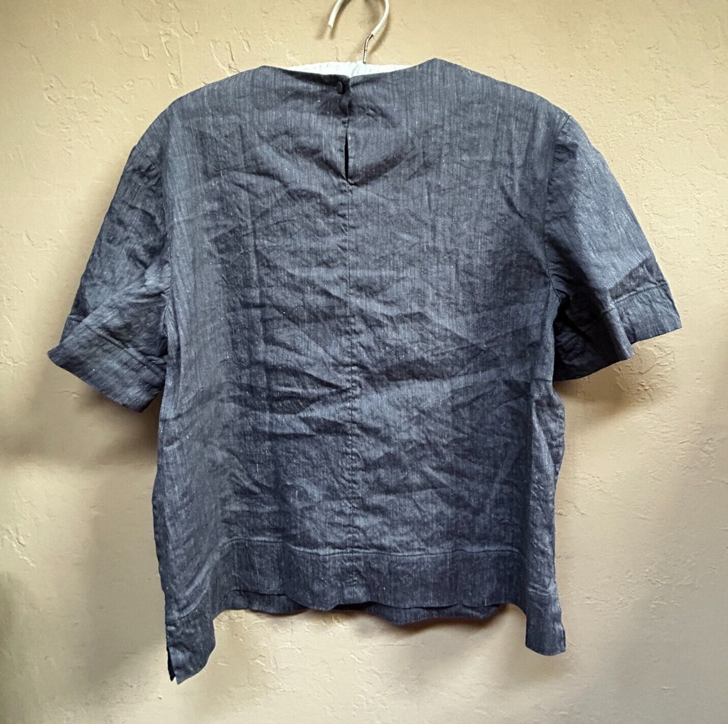 M.M. Lafleur Linen Blend Short Sleeve Classic Designer Blouse Top Large Blue