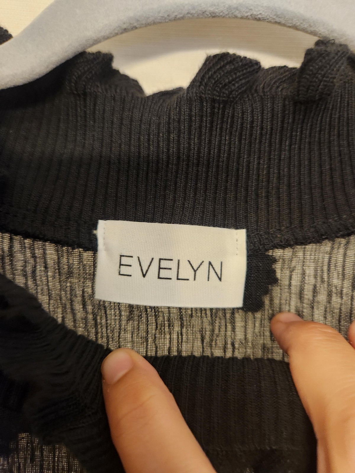 EVELYN Pullover Womens Large Black Sheer Mesh Swiss Dot Pom Pom Top Mock Neck