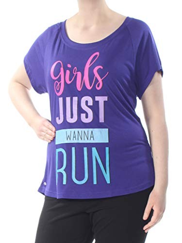 Ideology Womens Girl Just Wanna Run Graphic Print Short Sleeves Scoo Size 2XL