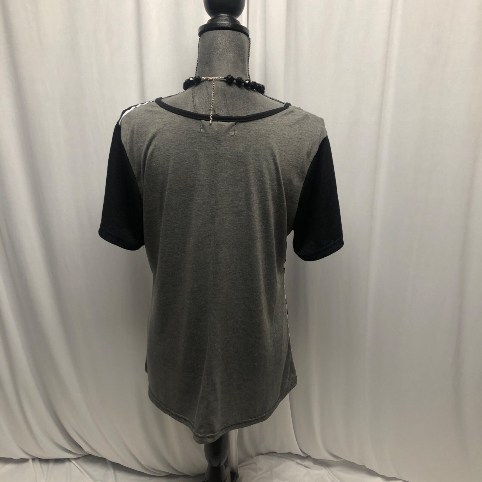 Creation Striped Asymmetrical Tunic Womens Size XL Grey Black Short Sleeve NEW