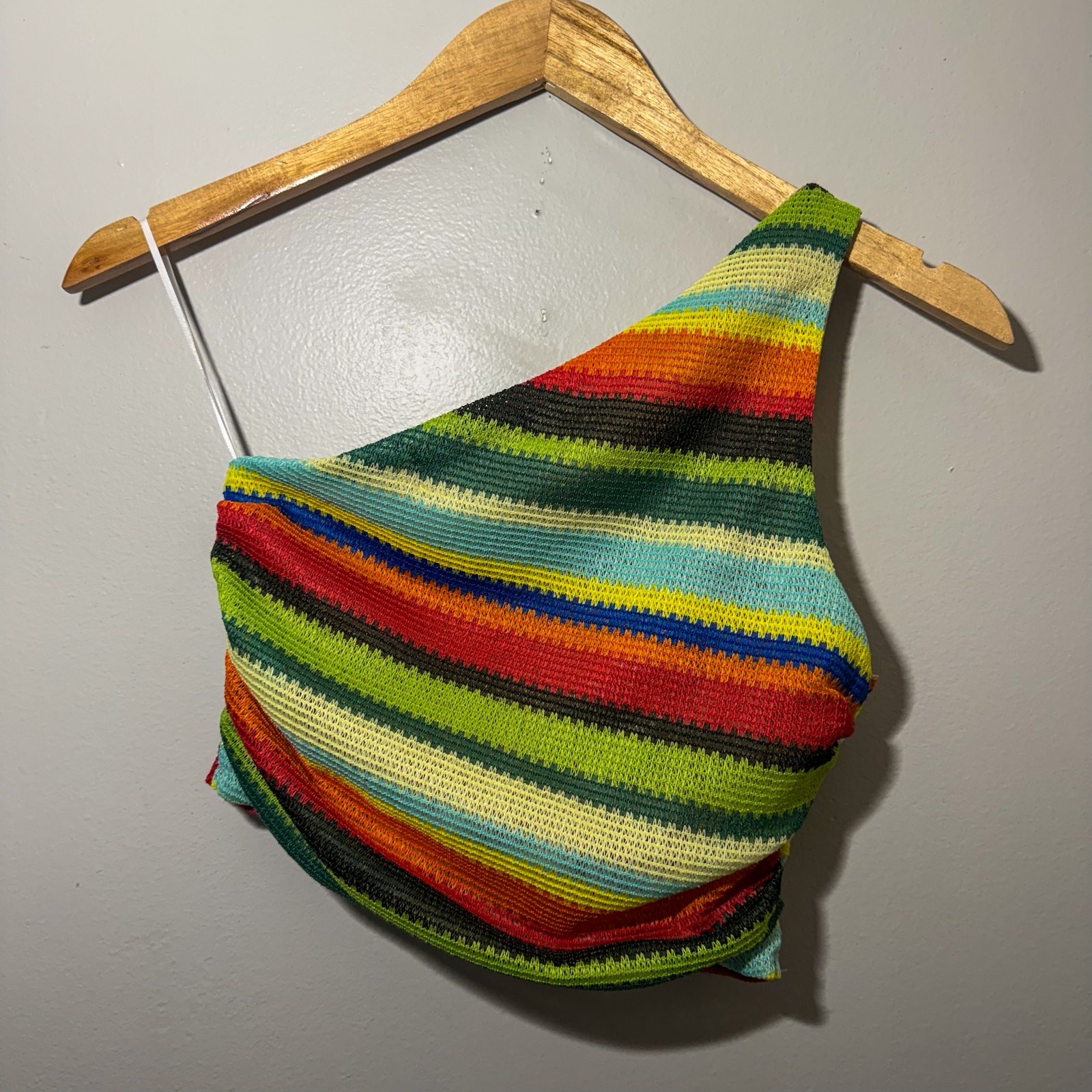 Miss Sparkling Multicolor Crochet Knit One Shoulder Crop Top Size M