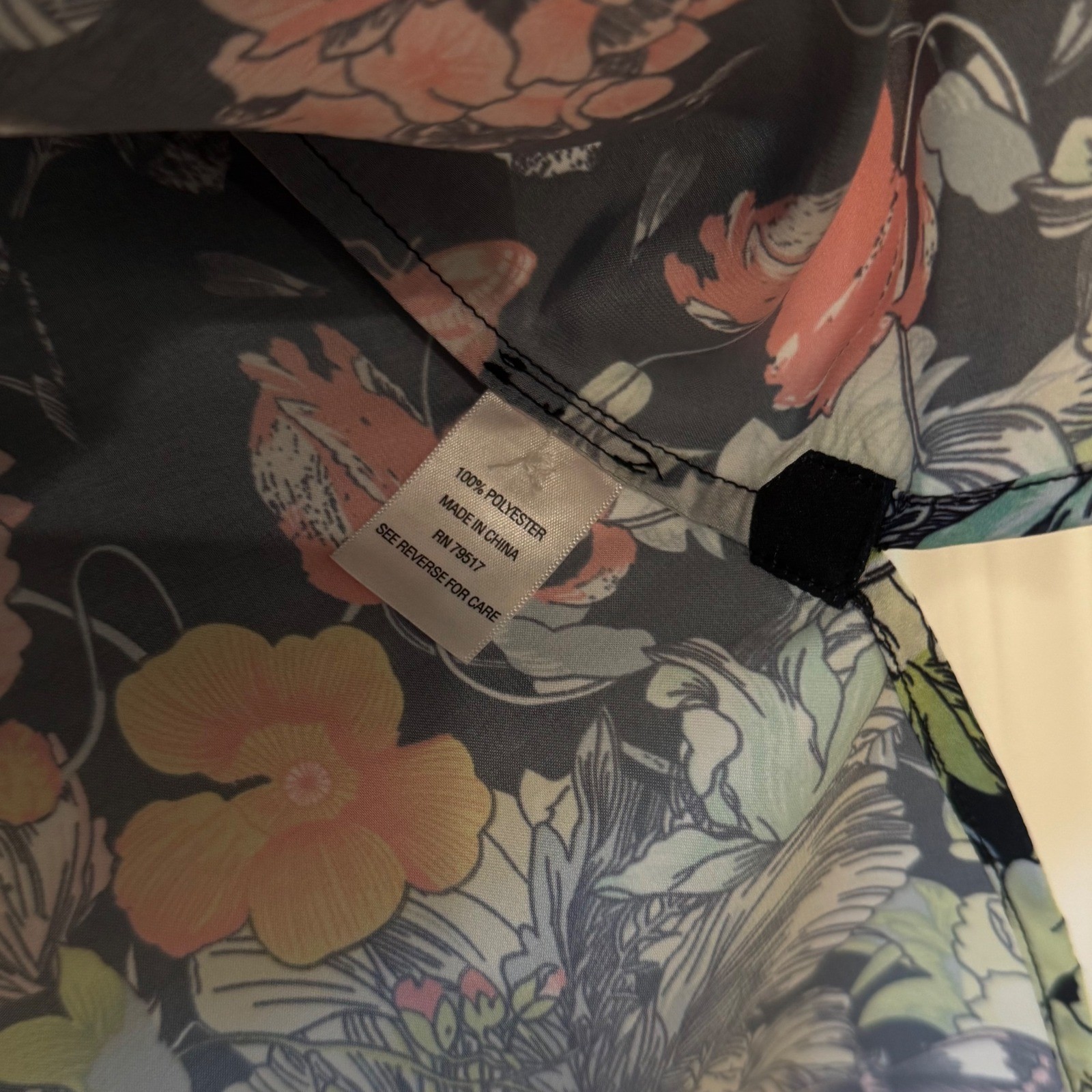 Mary G. Palm Beach Floral Butterfly Tunic Women’s Small Black Mandarin Collar