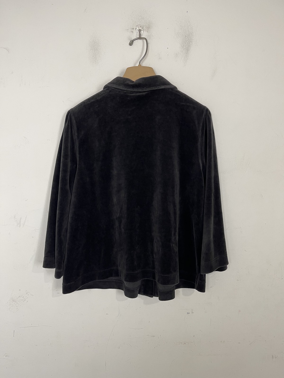 Kim Rogers Women Shirt Large Dark Gray Velour Button Front Collared Twee Cottage