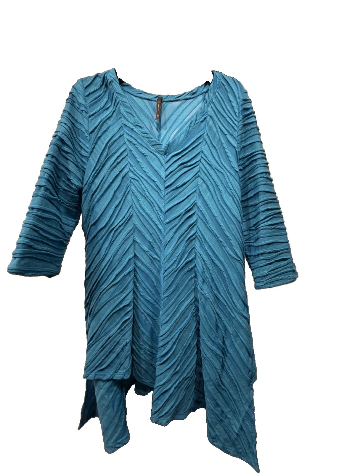IC by Connie K Top Women Medium Blue Art to wear Artsy Asymmetrical Hem Textured