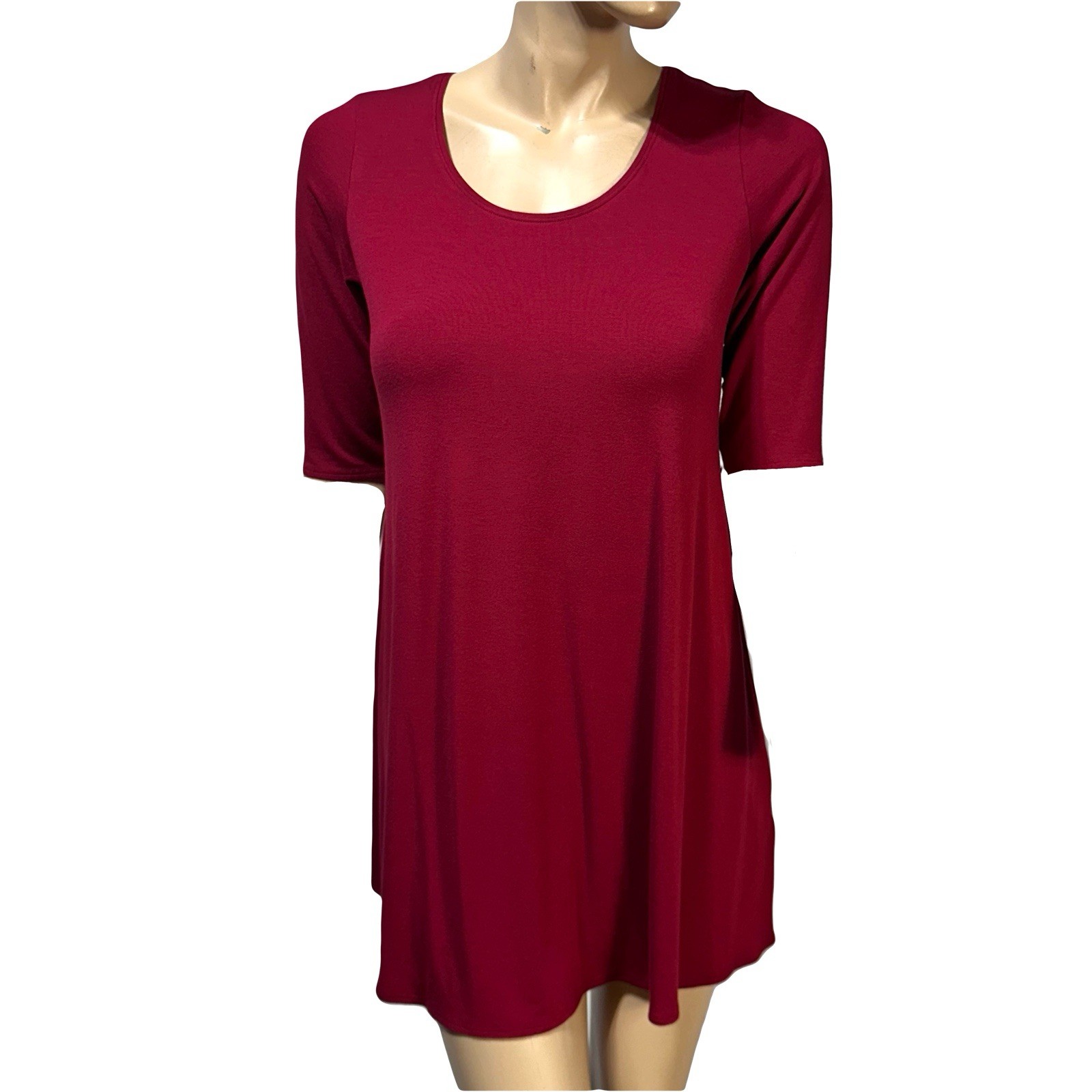 Eileen Fisher Red Tunic Top 1/2 Sleeve Women’s Size M P Petite A-Line