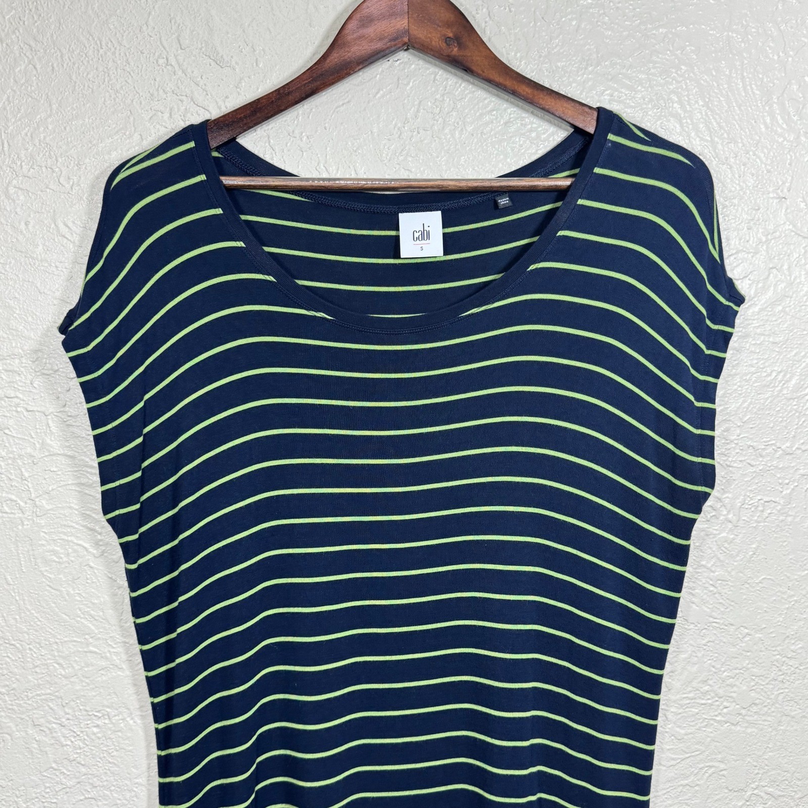 Cabi 5333 Striped Top Small Navy Green Oversized Dolman Slub Jersey Knit Preppy