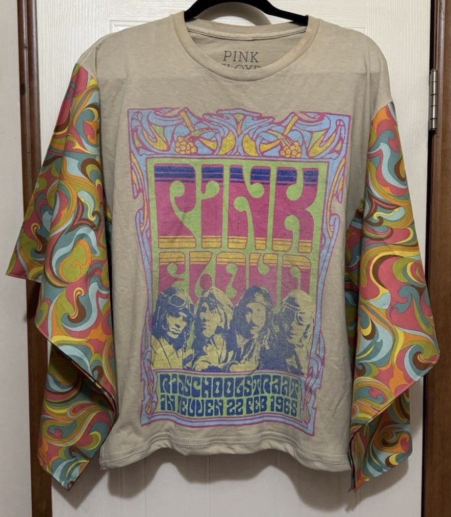 Pink Floyd Upcycled Custom Boho Shirt Size XL Festival Psychedelic Hippie 70s