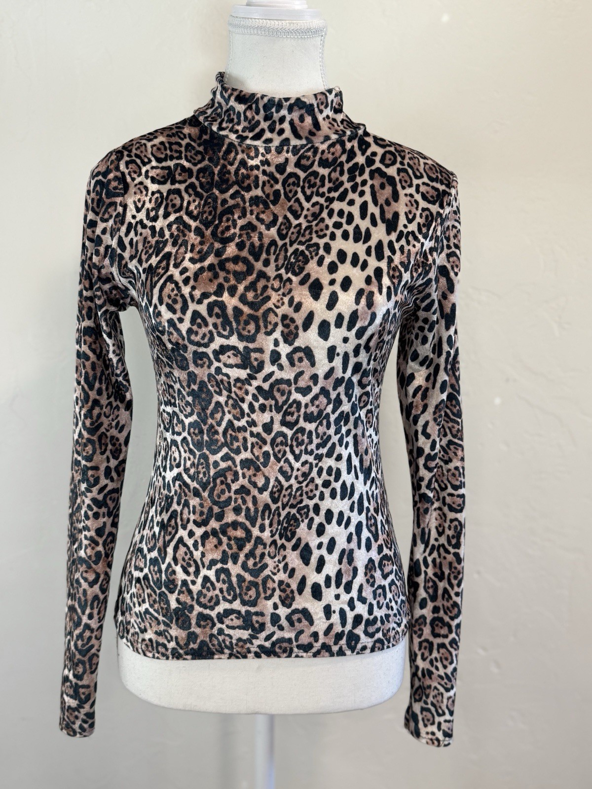Nasty Gal Party Baddie Leopard Print Mock Neck Long Sleeve Top Women’s Size 2
