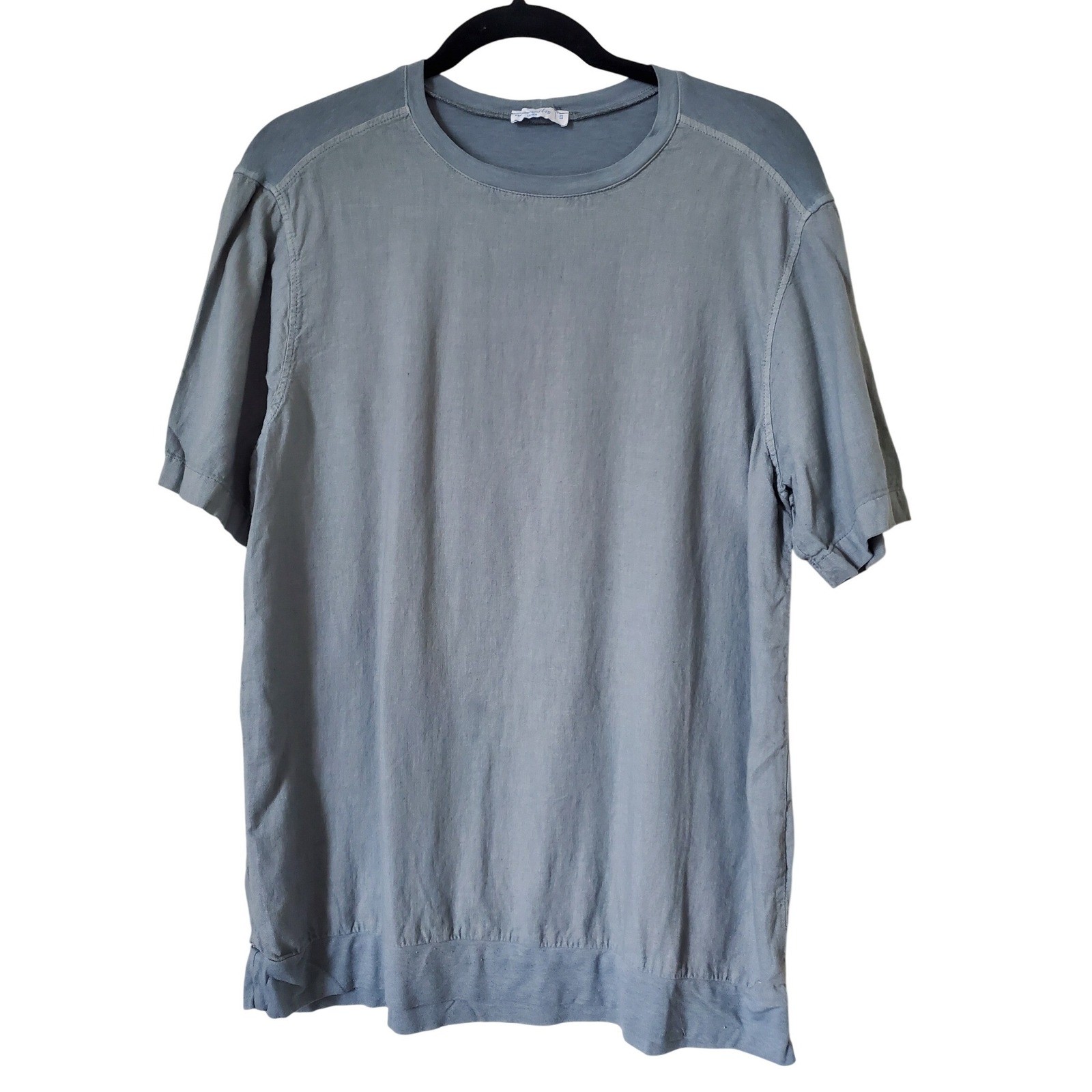 Moraitis Linen Blend Tunic Top Gray Tshirt Short Sleeve Casual Womens S GREECE