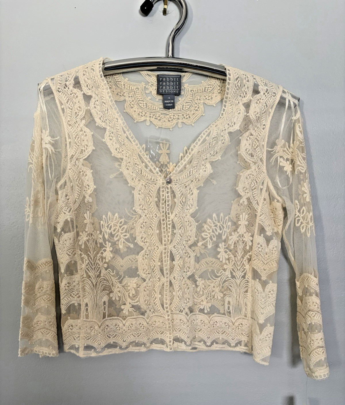 Rabbit Rabbit Rabbit Small Lacey Sweater Cardigan Top Button 3/4 Sleeve Boho NEW