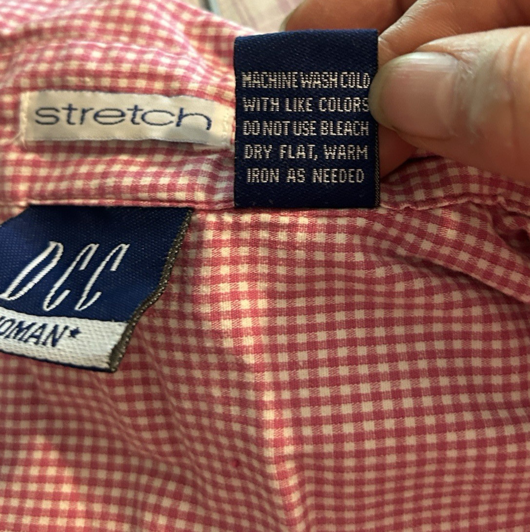 DCC Women’s Pink White Checked Gingham Short Sleeve Button Blouse Sz 2X