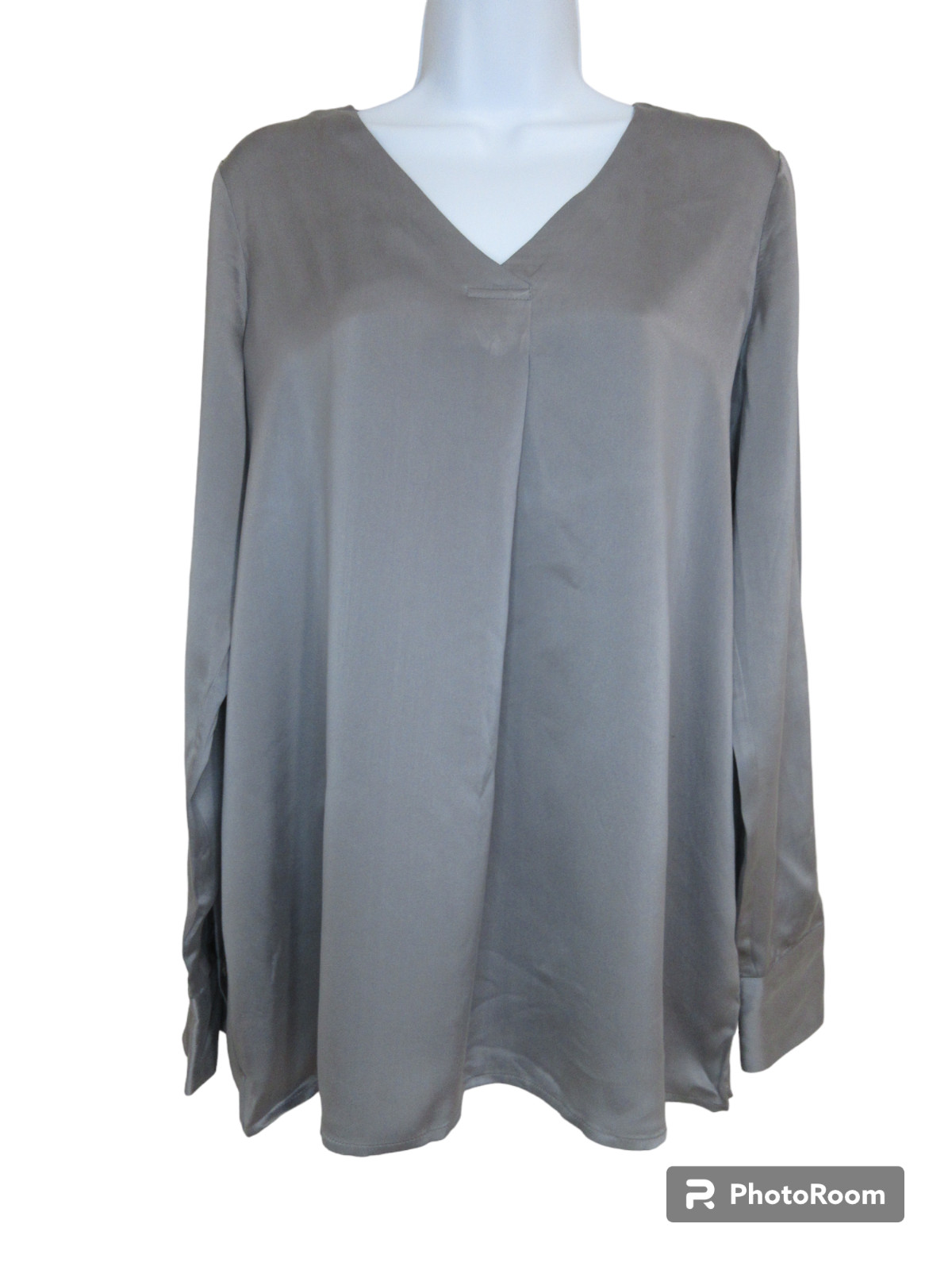 Sz XS J Jill SILK Minimalist Shirt Long Sleeve Grey Silver Blouse Career Boho