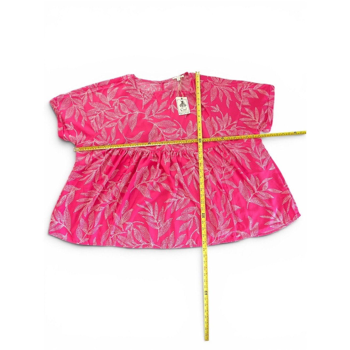 easel Hot Pink Leaf-Print Short Sleeve Tunic