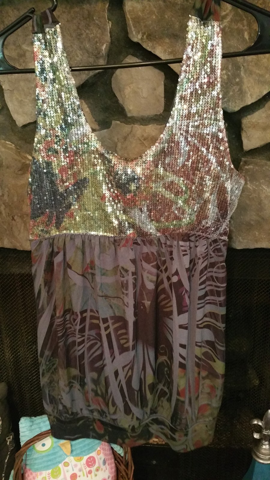 Women’s Blouse Size S Gray Sequins Black Green Yellow Cute Sleeveless
