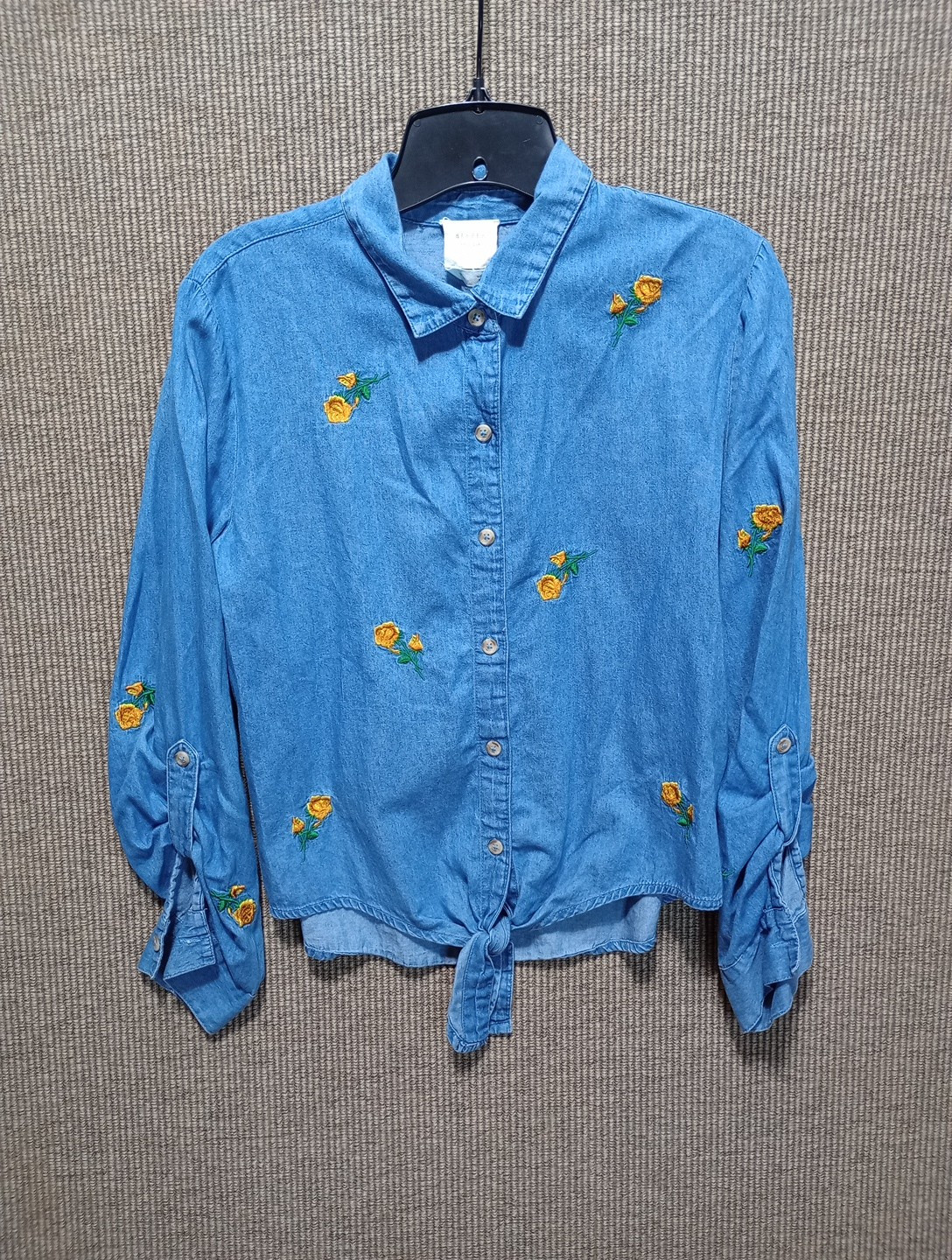 Harper Heritage Shirt Button Up Front Tie Floral Pattern Medium