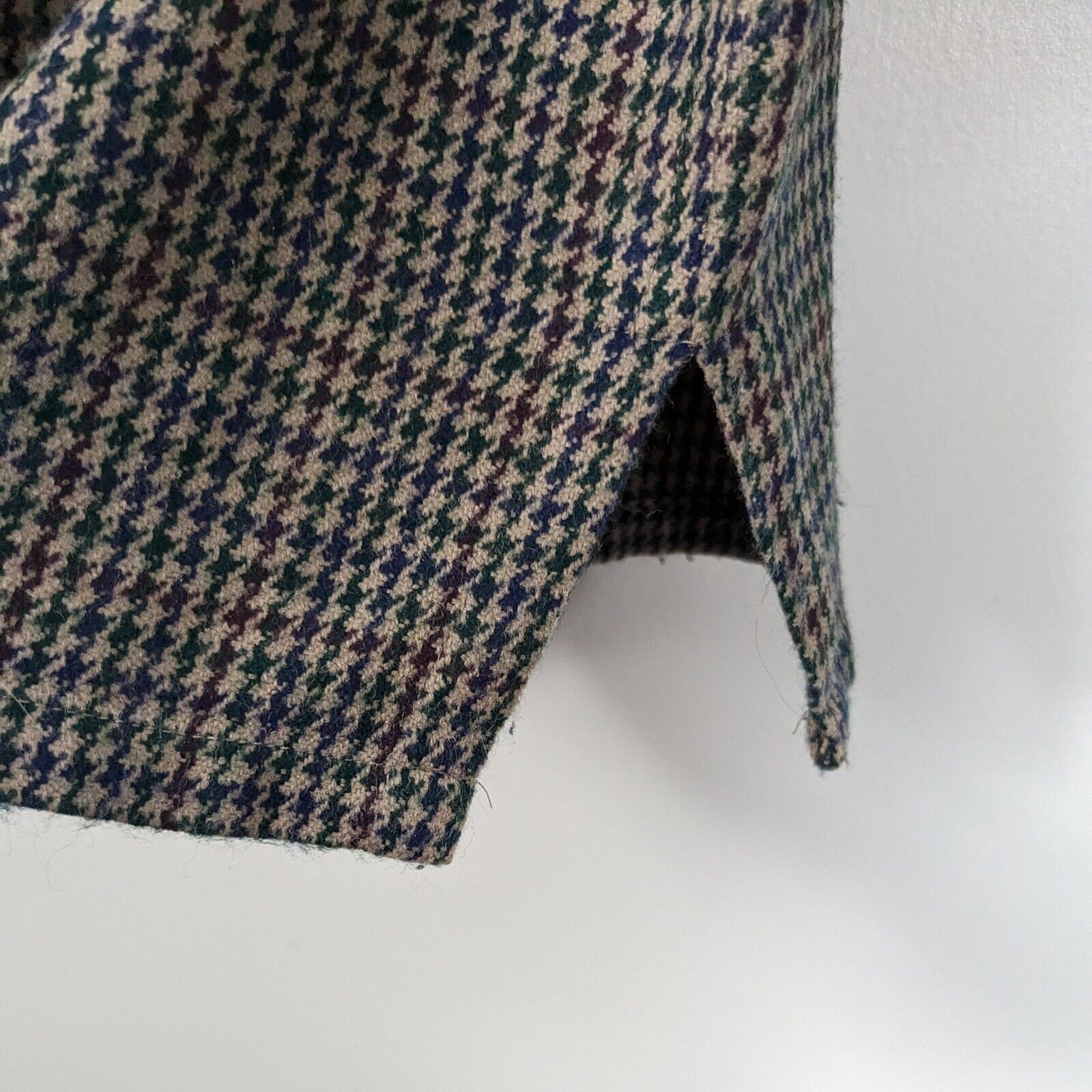Vintage 90S 1/2 Zip Pullover Top Sweater Houndstooth Preppy Grunge Tan Blue XS