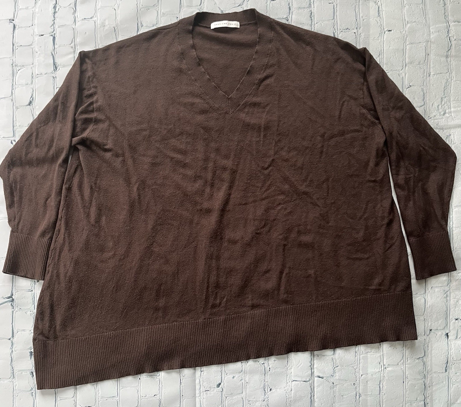 American Holic Women’s Long Sleeve V Neck Sweat Shirt Brown Size F Oversized