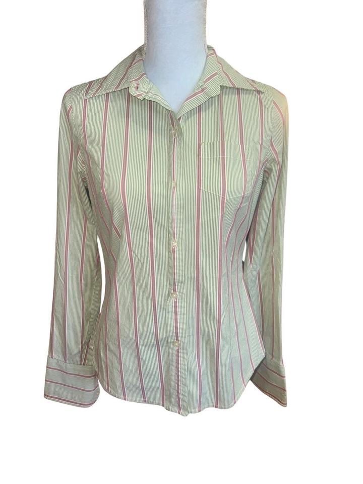 American Eagle Green and Pink Striped Button Down Shirt Size 4
