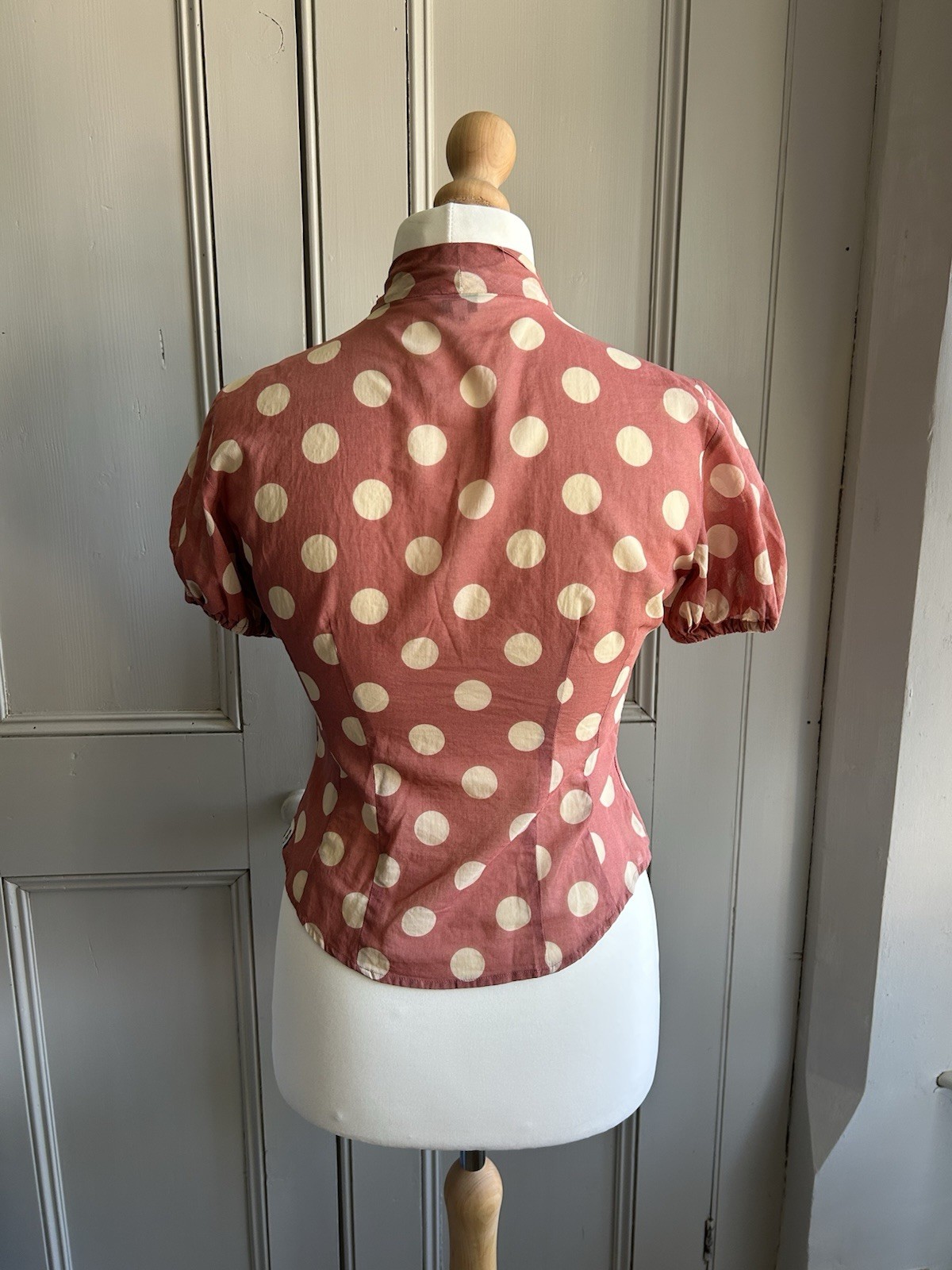 Paul Smith Rust Polka Dot Tie-Neck Cotton Blouse – Size IT 40 (UK 8)