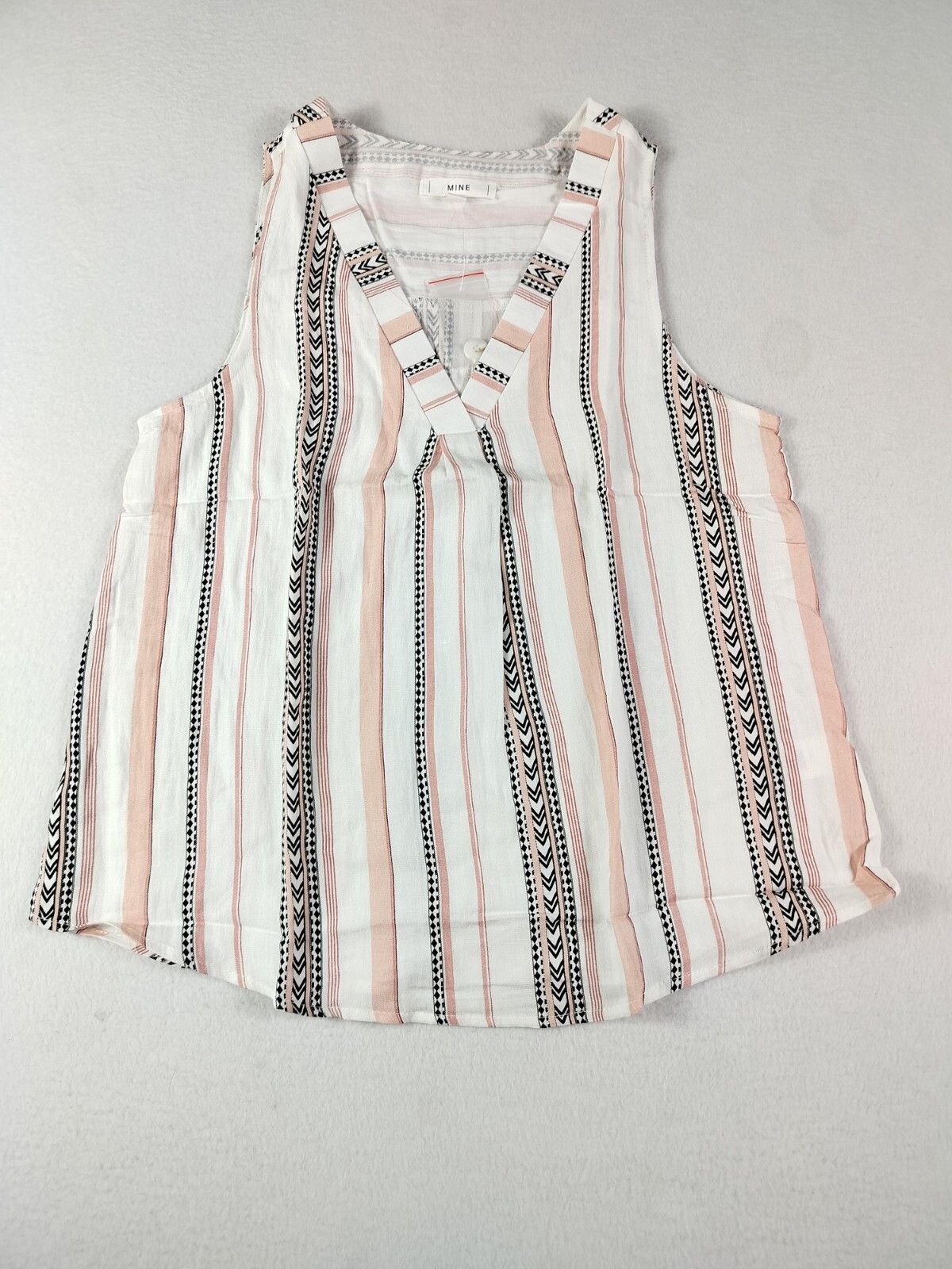 Mine Top Womens Small Pink Black Striped Geometric Sleeveless V Neck Rayon Blend