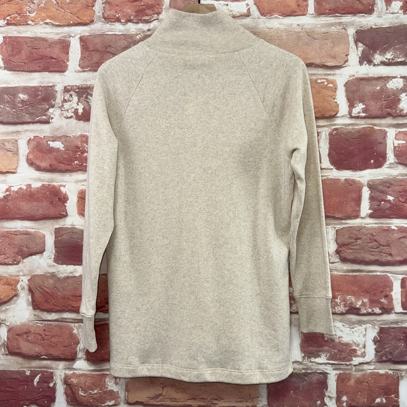 J Crew Top Womens XS Oatmeal Button Mock Neck High Low Knit Popover Shirt