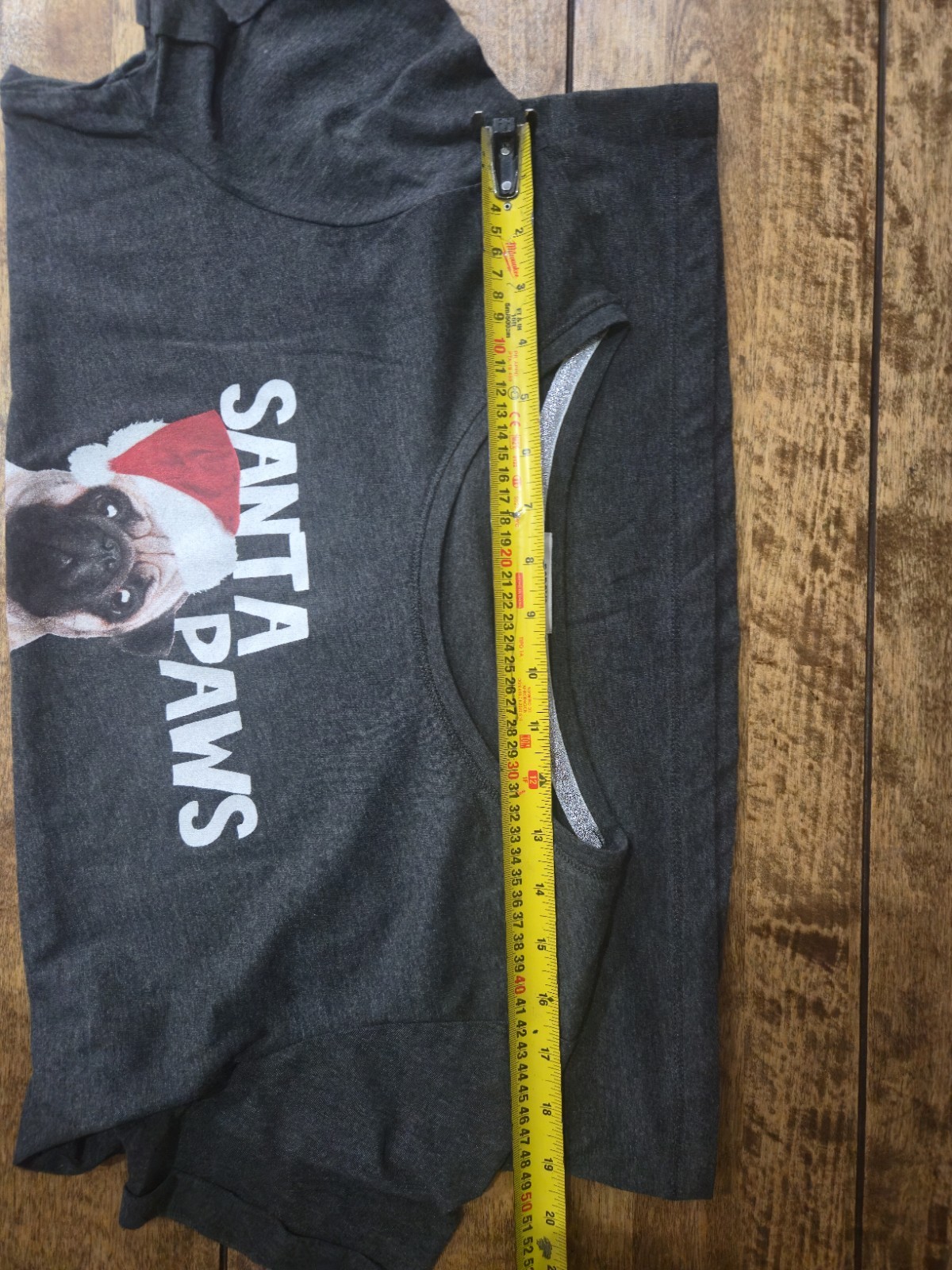 Papaya Santa Paws Christmas T-Shirt Medium Grey Pug Dog Holiday Tee UK 12