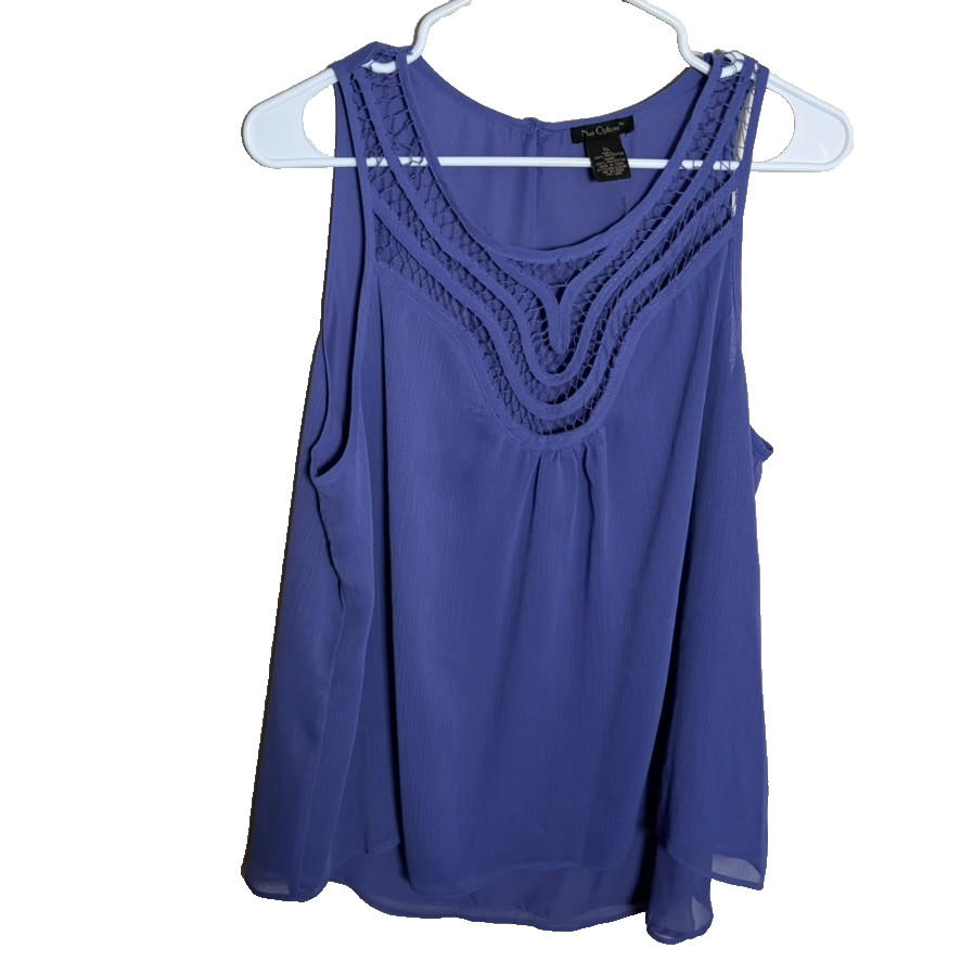 Nue Options Tank Top Women’s XL Purple Lace Sleeveless Sheer Casual Shirt Blouse