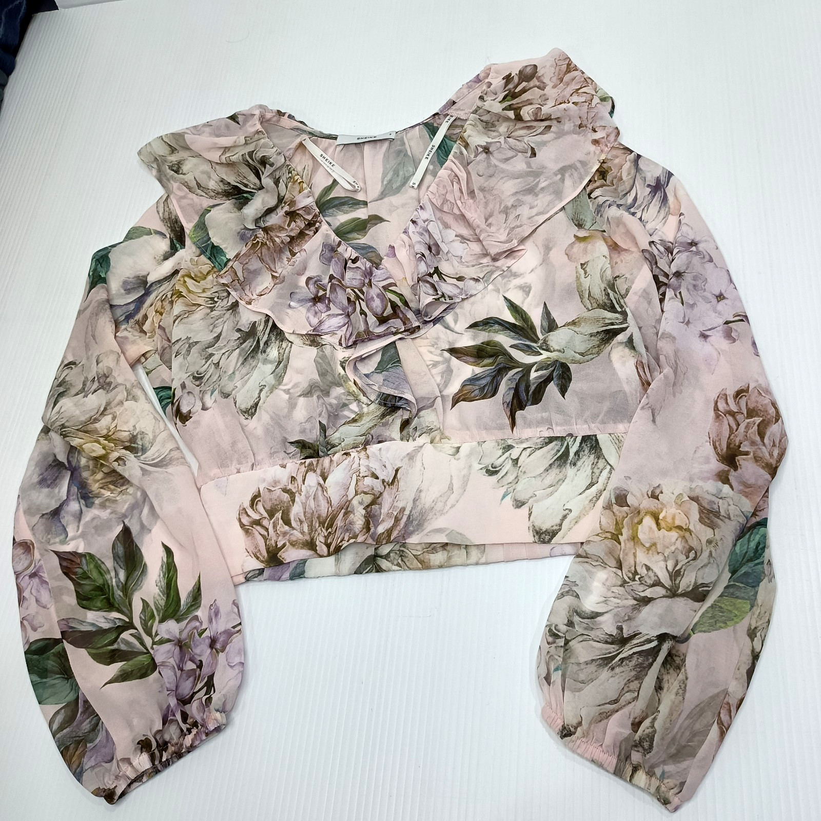 Sheike Floral Blouse Top Size 8 Pink Lightweight Semi-sheer Longsleeve