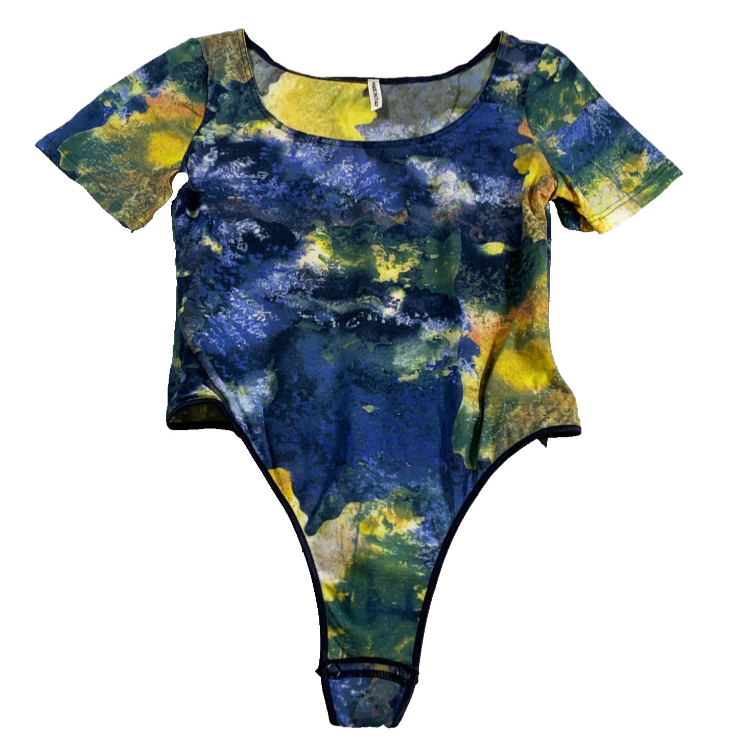 Cosabella Womens Bodysuit Sz L Tie-Dye High Cut Scoop Neck Short Sleeve NWT