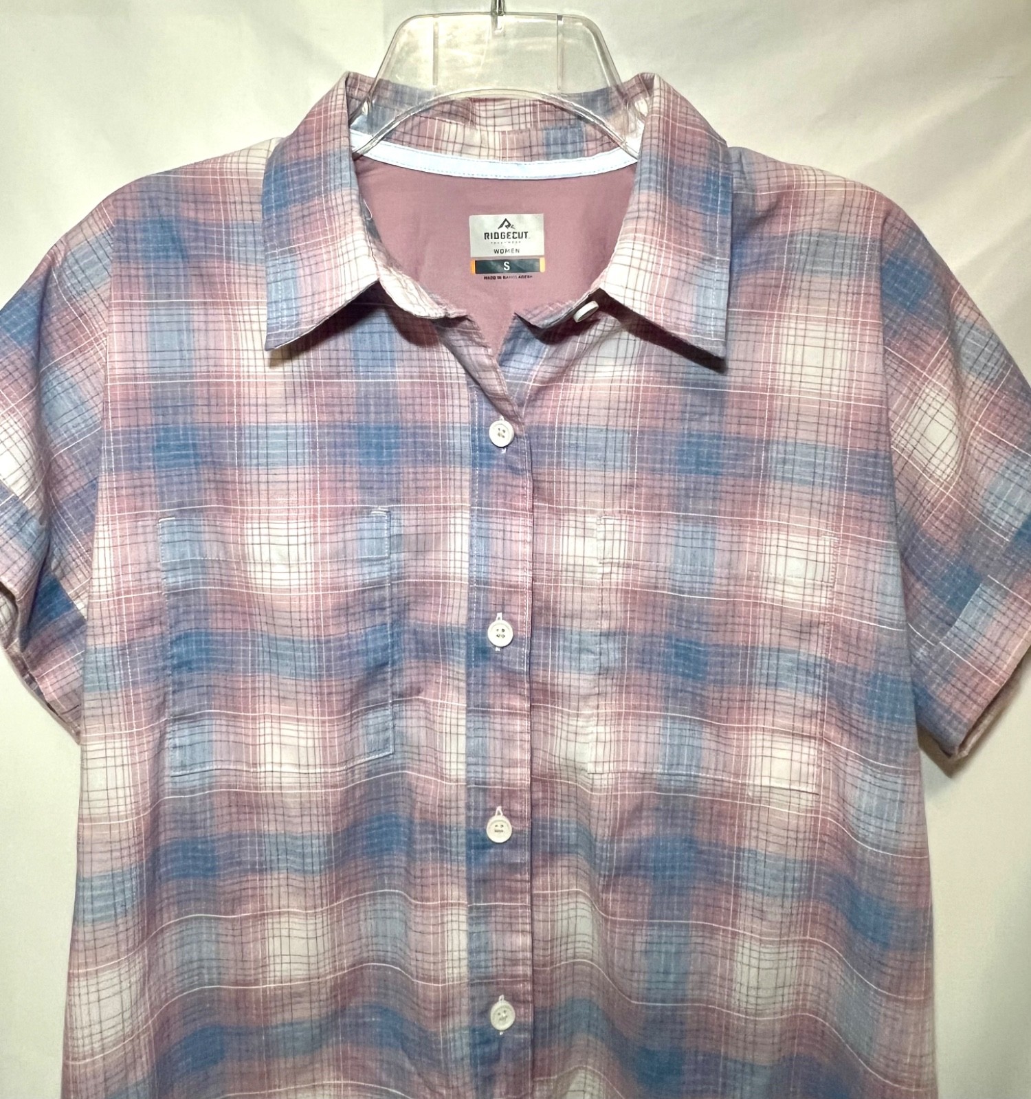 Ridgecut Toughwear Women’s Pink Blue Plaid Button Down Blouse Size S
