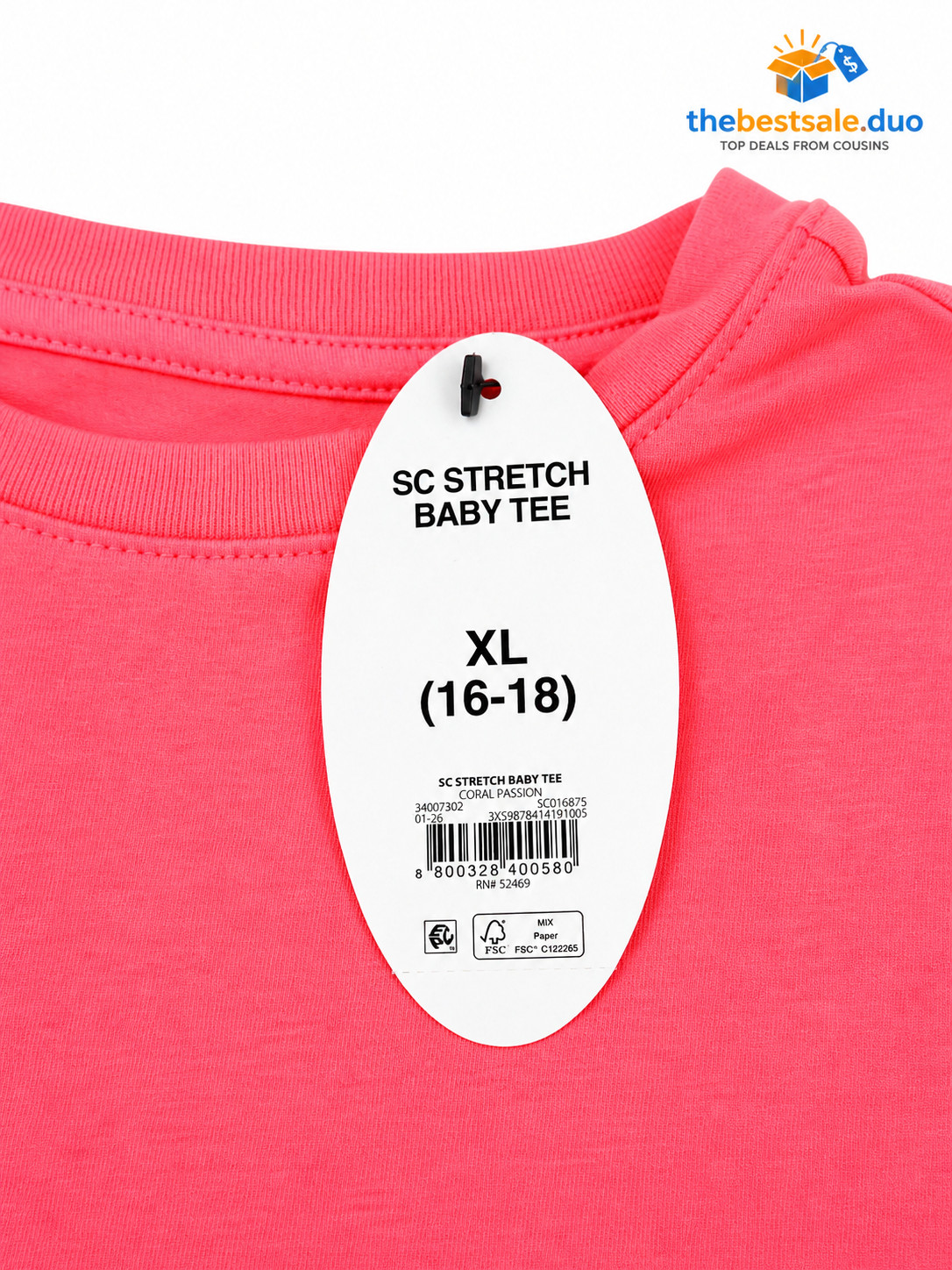 Scoop Women’s Stretch Baby Tee XL (16-18) Coral Pink Short Sleeve T-Shirt NWT