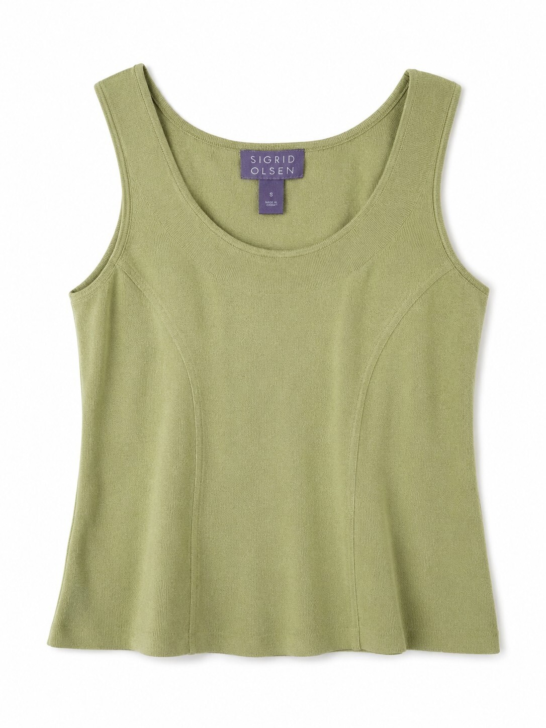 Sigrid Olsen Sage Green Silk Blend Knit Tank Top 52% Tussah Silk Sleeveless