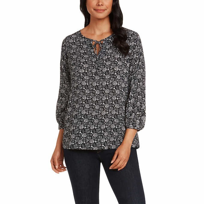 NWT Matty M Women 3/4 SleeveTie Front Top Blouse Black Floral Size 2XL $60 D224