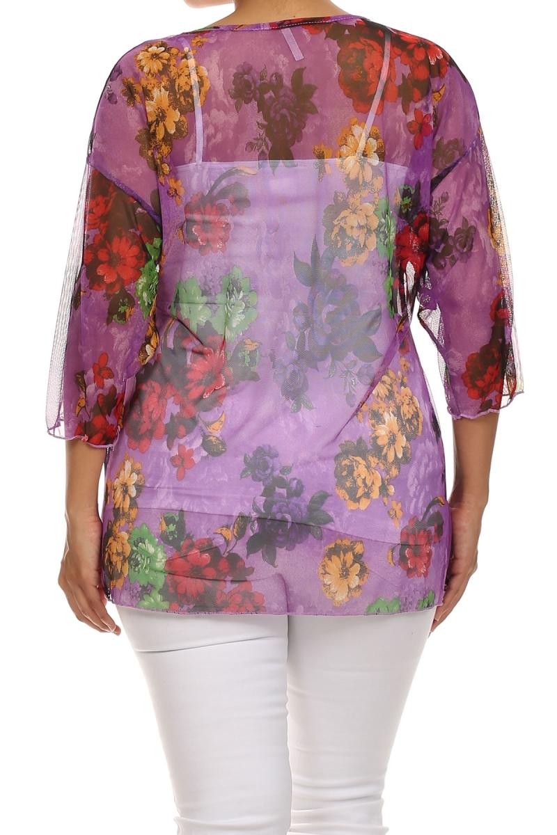 Womens Plus XL/1X,2X,3X Floral Print Round Neckline 3/4 Sleeve Sheer Top !