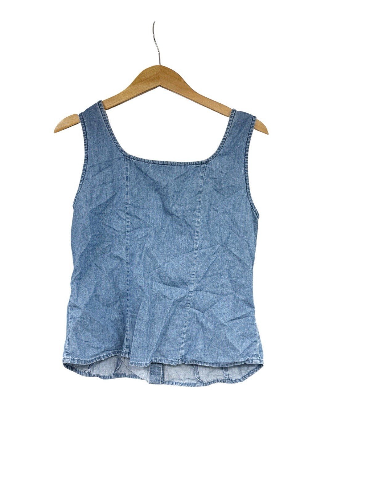 Faded Glory Chambray Denim Snap Button Up Tie Front Detail Boho Western Tank M