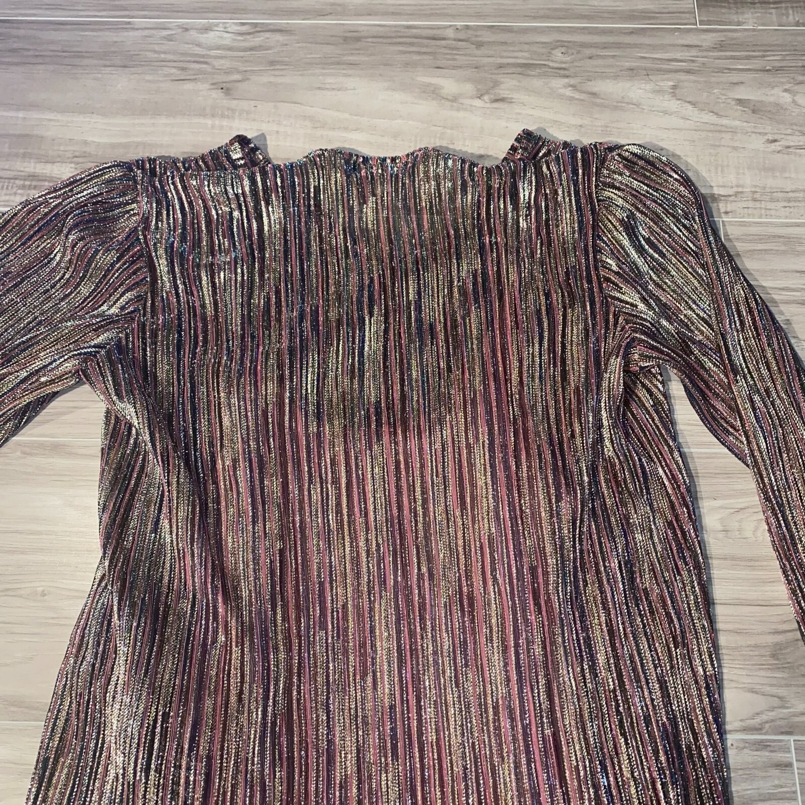 Rockin’ C Womens Multicolor Metallic Sheer Striped V-Neck Blouse Top Size Small