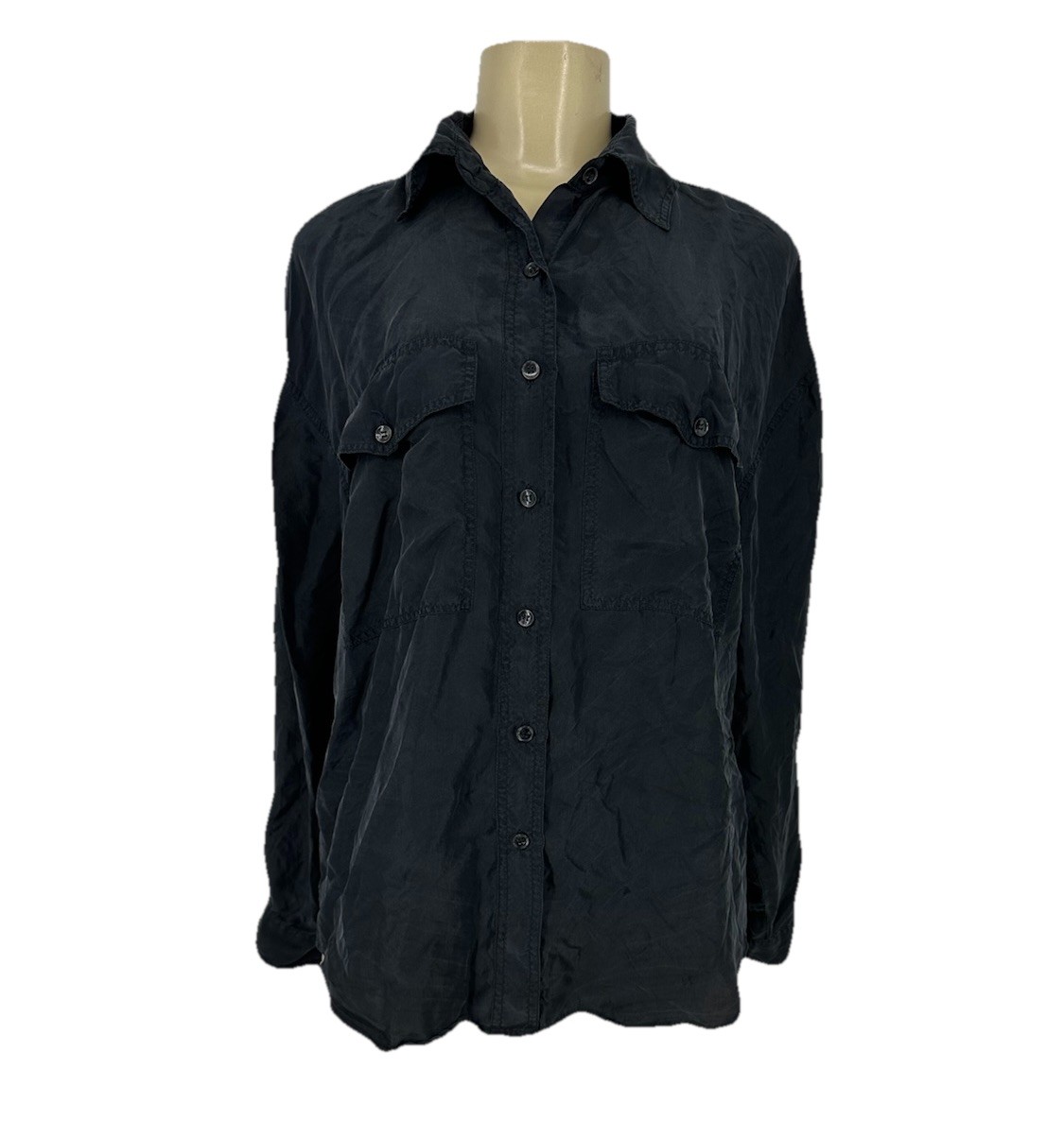 Vintage Jonathan Martin 100% Silk Women Medium Button Up Long-Sleeve Black 1-0