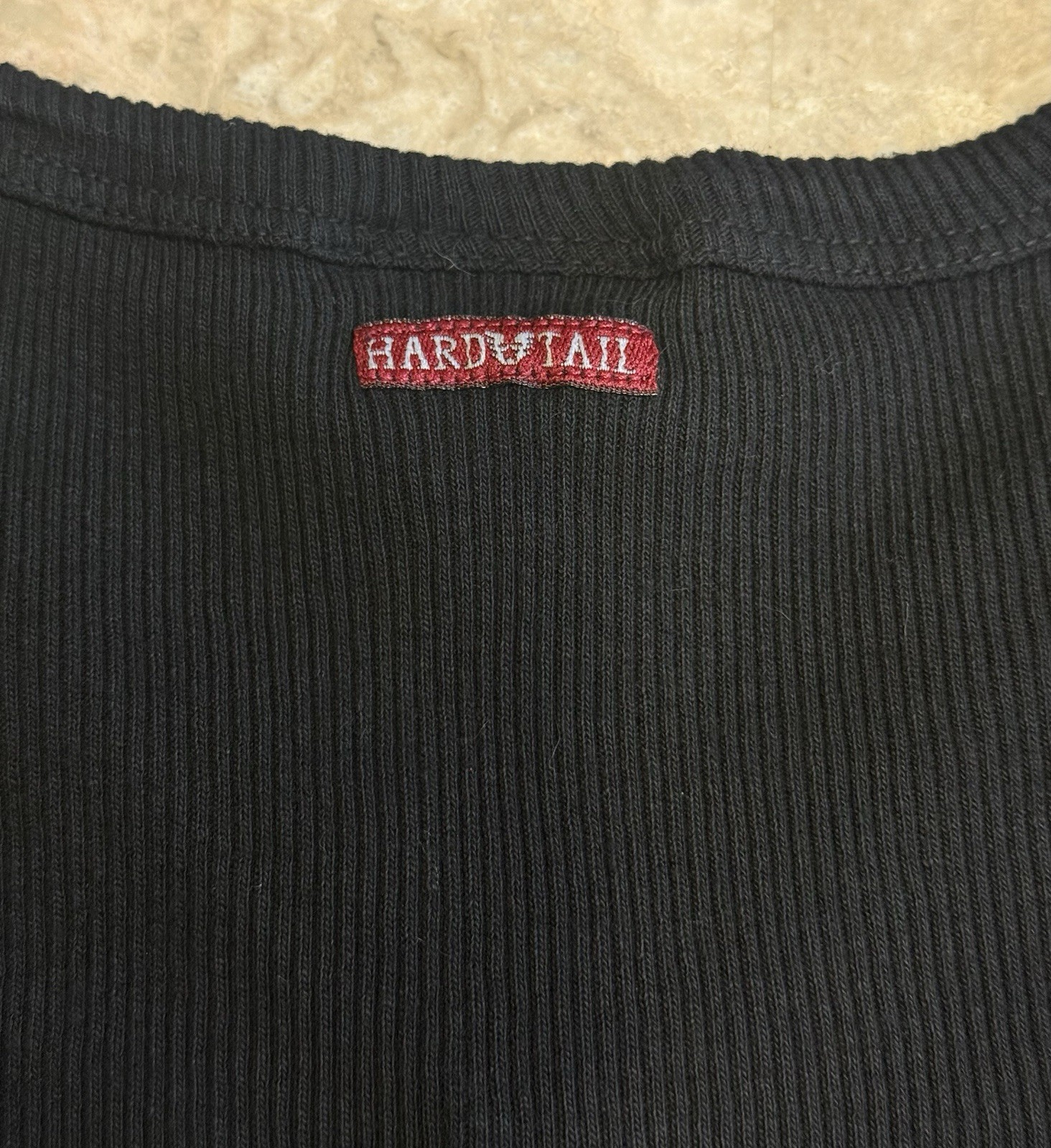 Hard Tail Forever Black Ribbed V-Neck Tee Shirt Style 101 One Size Made in USA