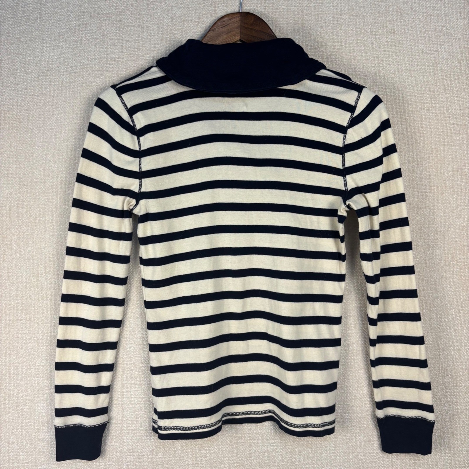 Lauren Ralph Lauren Striped Shirt Shawl Collar Zip Pullover Top Navy White Small