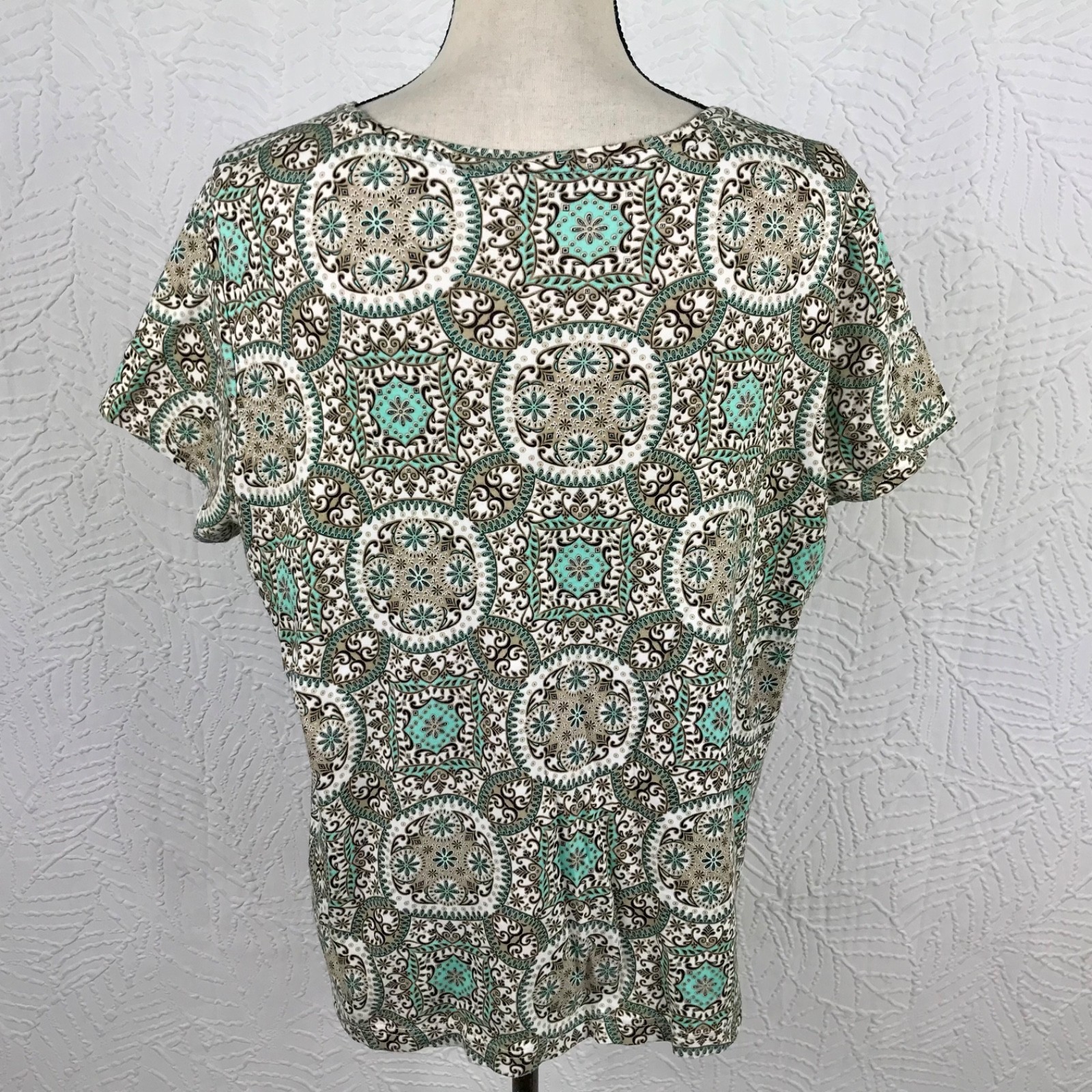Croft & Barrow Classic Top Tee Shirt Size XXL Floral/Geo 100% Cotton