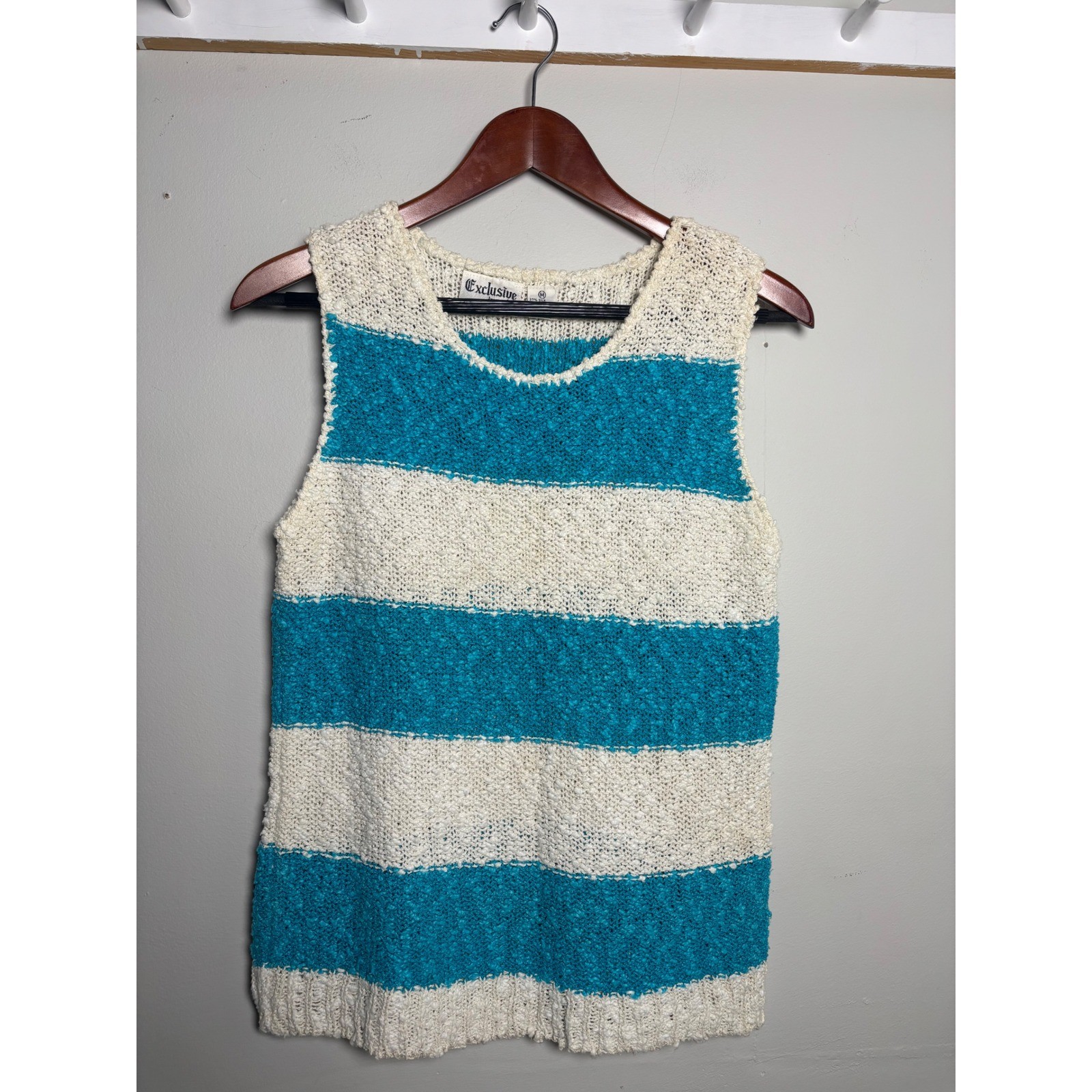 Vintage Silk Blend Striped Knit Tank Top Blue White Women’s Medium