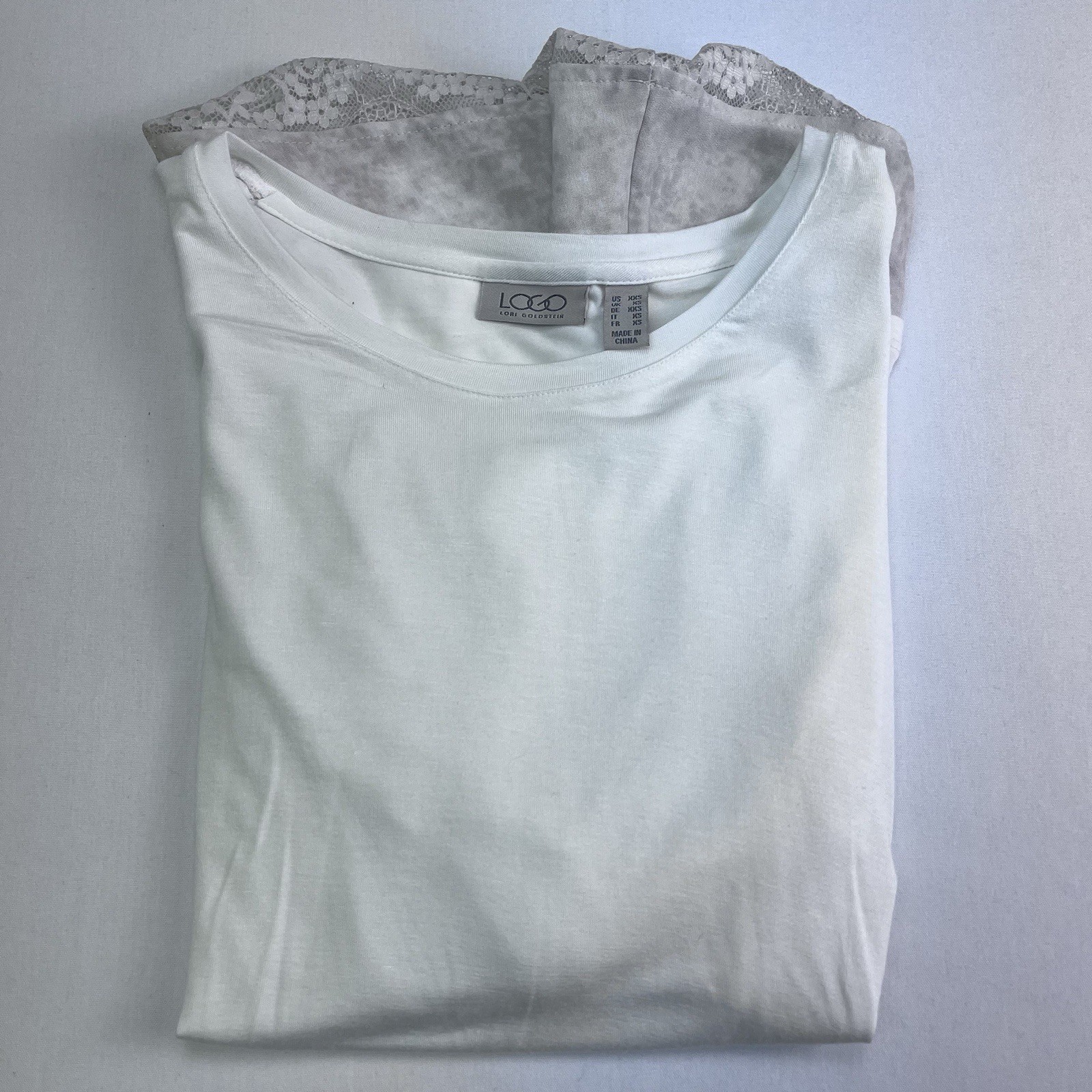 LOGO by Lori Goldstein Tunic Top Women’s Size XXS Off White Lace Hem Layered